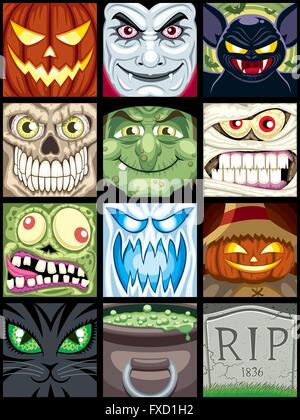 Conjunto de 12 cuadrados de Halloween avatares.