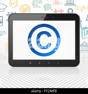 Concepto de Derecho: Tablet PC con copyright en la pantalla.