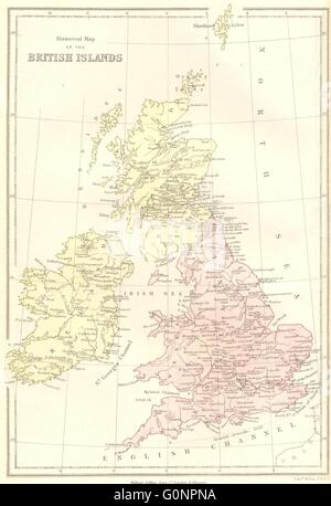 Reino Unido: históricos de las Islas Británicas desde 1066, 1870 mapa antiguo Foto de stock