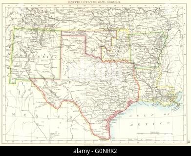 Ee.Uu. SOUTH CENTRAL. Texas "territorio indio" OK AR LA NM. JOHNSTON, 1899 mapa