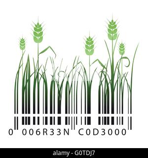 Código de barras verdes con hojas de hierba y espigas de trigo Ilustración del Vector