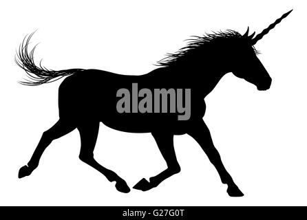 Unicornio caballo mítico en silueta Foto de stock