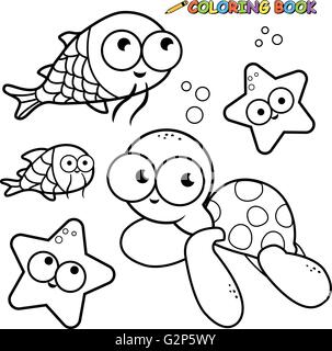 Libro para colorear de animales marinos página Imagen Vector de stock