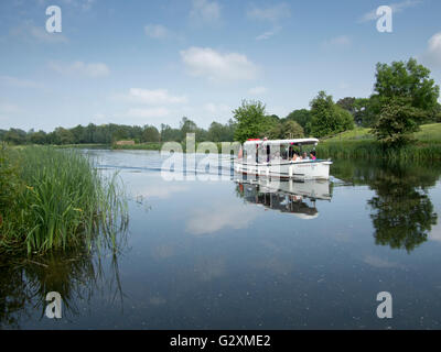 La gente disfruta de un crucero en barco por el Río Stour en Sudbury, Suffolk, Inglaterra. Foto de stock