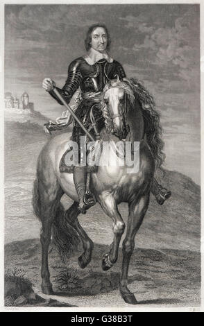 OLIVER CROMWELL soldado, estadista, el protector en un caballo Fecha: 1599 - 1658 Foto de stock