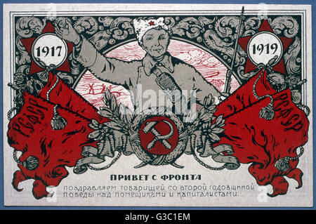 Tarjeta conmemorativa de la Revolución de Octubre Foto de stock