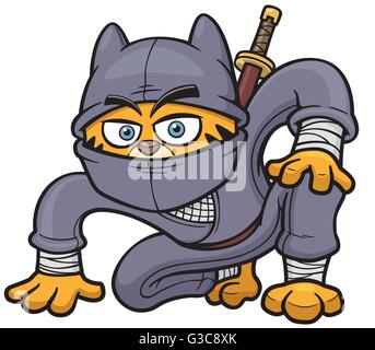 Ilustração de personagem de desenho animado de gato ninja