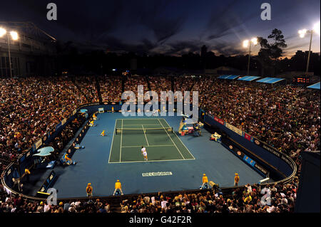 El estadio Margaret Court Arena donde toma Andy Murray de Gran Bretaña Sobre la Ucrania Illya Marchenko Foto de stock