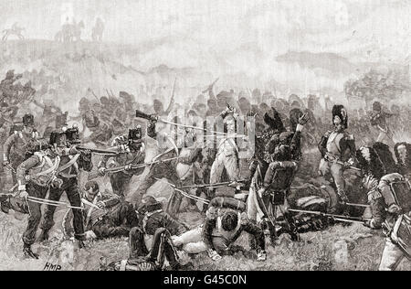 La batalla de Waterloo, Bélgica, 18 de junio de 1815. Los soldados franceses e ingleses luchar mano a mano. Foto de stock