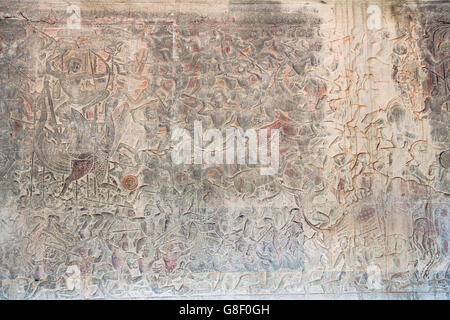 Tallados en frisos en Angkor Wat Foto de stock