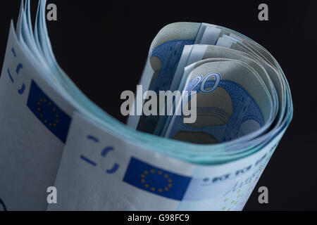 Concepto de la zona euro, el mercado único representado por un fajo de billetes de 20 euros. Foto de stock