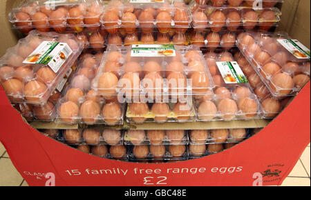 Una visión general de los huevos en venta en Sainsbury's que se convertirá en el primero de los cuatro grandes supermercados para dejar de vender huevos de gallinas jaula de batería, se ha divulgado hoy.