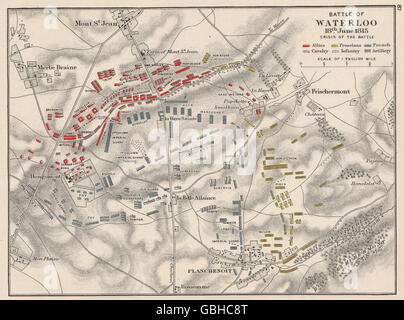 Batalla de Waterloo: 18 de junio de 1815 "crisis de la batalla', 1907 mapa antiguo Foto de stock