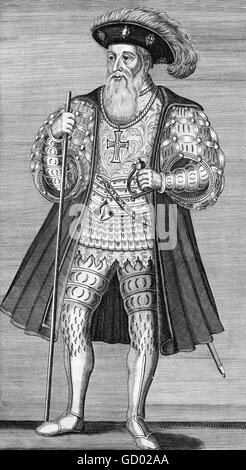 Vasco de Gama. Retrato del explorador portugués, Vasco da Gama, primer Conde de Vidigueira (c. 1460-1524), que fue el primer europeo en llegar a la India por mar. Grabado de la historia de América por William Robertson, 1778. Foto de stock
