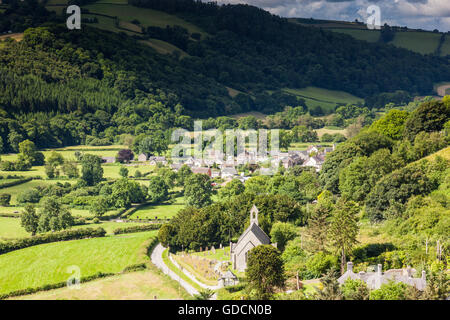 Newcastle on Clun Clun en el valle cerca de la frontera con Gales, Shropshire, Inglaterra Foto de stock
