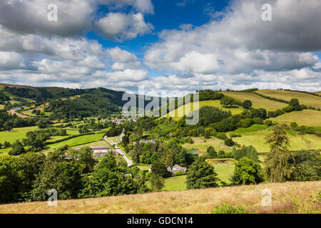 Newcastle on Clun Clun en el valle cerca de la frontera con Gales, Shropshire, Inglaterra Foto de stock
