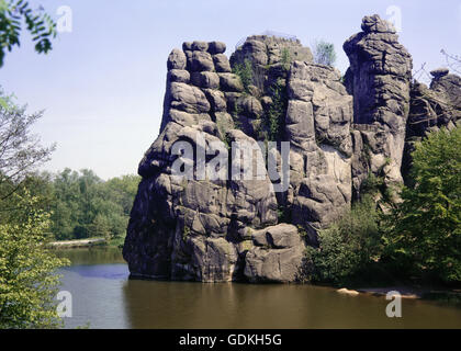 Geografía / viajes, en Alemania, en Renania del Norte-Westfalia, paisajes, bosque de Teutoburg, Externsteine (formación rocosa), cerca de Detmold, Foto de stock