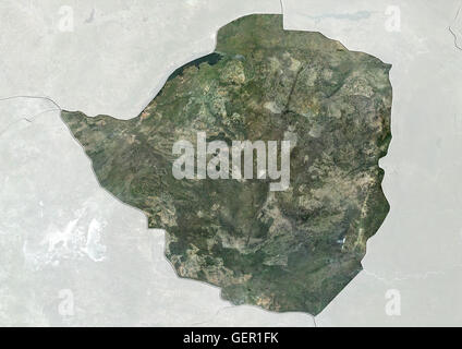 Vista satélite de Zimbabwe (con los límites del país y máscara). Esta imagen fue compilado a partir de datos adquiridos por los satélites Landsat. Foto de stock