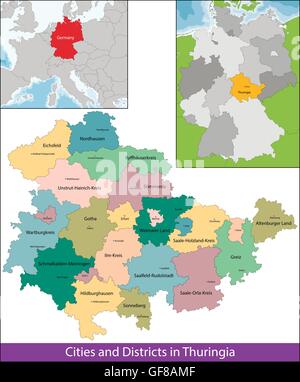 mapa de turingia estado de alemania y localización en mapa alemán