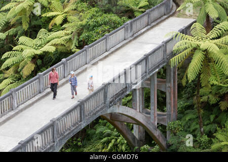 El Puente a ninguna parte, un viaje en canoa en el río Whanganui, Isla del Norte, Nueva Zelanda Foto de stock