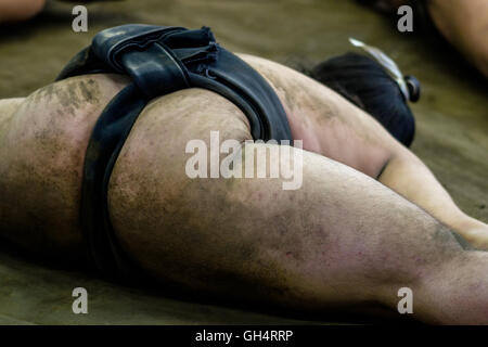 Luchadores de sumo con sesiones de formación en Tokio, Japón Foto de stock