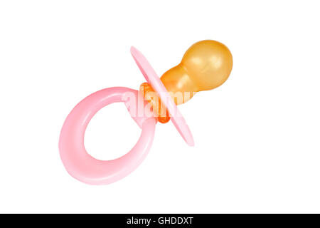 Foto de estudio de un solo bebé rosa chupete dummy aislado sobre fondo blanco. Foto de stock