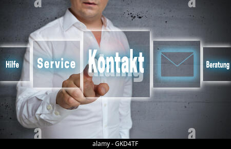 Kontakt (en alemán, póngase en contacto con el servicio de ayuda y asesoramiento) Antecedentes El concepto de pantalla táctil. Foto de stock