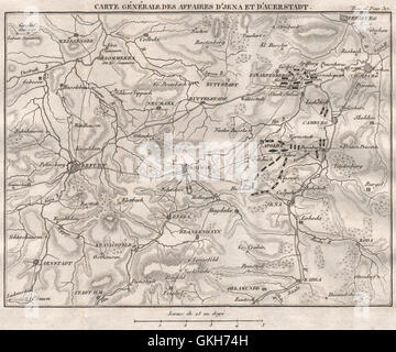 Batalla de Jena y Auerstedt 1806. Guerra de la Cuarta Coalición. Turingia, 1819 mapa Foto de stock
