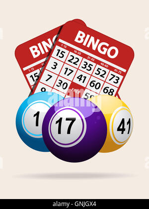 Conjunto de cartones de bingo una Bolas de Bingo sobre fondo blanco  Fotografía de stock - Alamy