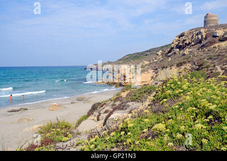 Caleta del nuraghe beach, en la península del Sinis, Cerdeña, Italia. Foto de stock