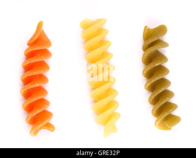Close-up pasta eliche tricolori. Foto de stock
