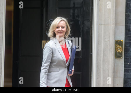 Liz Truss, Secretario de Estado de Justicia y Lord Canciller,llega a Downing Street durante una reunión del gabinete Foto de stock