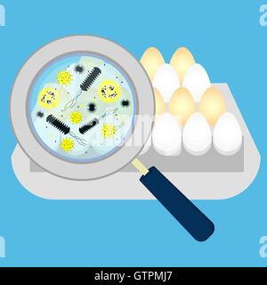 Lupa mostrando bateria y salmonella en huevos Ilustración del Vector
