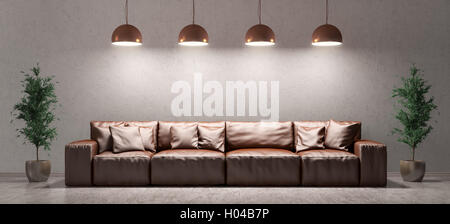 Sala de estar con sofá estilo chaiselongue, higuera, estante, lámpara de  techo y elemento de pared con paneles de madera Fotografía de stock - Alamy