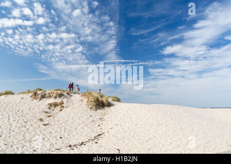 Warnemünde, Mecklenburg-West Pomerania, Alemania - Las dunas de arena en la playa con los turistas. Foto de stock