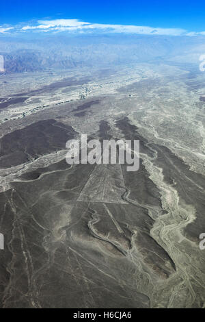 Vista desde el avión en los geoglifos Nazca Foto de stock