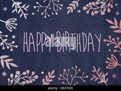 Tamaño del documento A4 de color azul oscuro con el dibujo de fondo junta flora frontera tarjeta de felicitación de cumpleaños