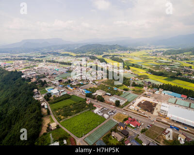 Vista aérea del River Terrace, Numata Ciudad, Prefectura de Gunma, Japón Foto de stock