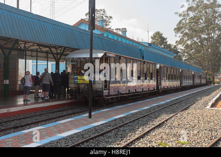 Ferrocarril de montaña Nilgiri, o el "tren de juguete" es un ferrocarril en Ooty, Tamil Nadu, India, construido por los británicos en 1908. Foto de stock
