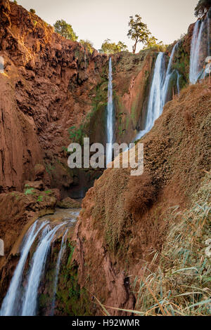 Las cascadas de Ouzoud, en las montañas del Atlas en Marruecos son a menudo frecuentado por turistas atracción. Foto de stock
