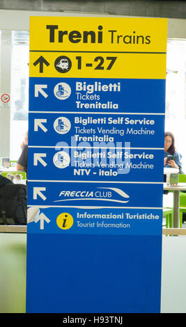 Señales de dirección a la estación de trenes Termini de Roma
