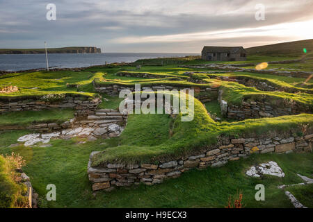 Pictish y colonia escandinava permanece en la Brough de Birsay, una isla de marea en el Noroeste Peninsular Orkney, Escocia, Reino Unido Foto de stock