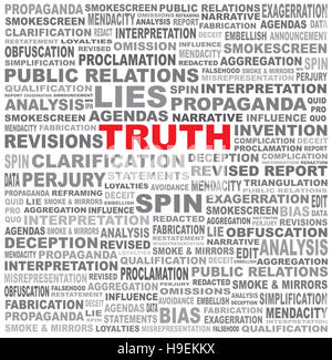 La palabra verdad escondida en un campo de texto anti-honesto sobre un fondo blanco. Foto de stock
