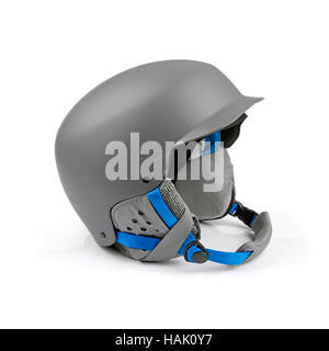 Casco de esquí con visera aislado sobre fondo blanco. casco de esquí gris  moderno con visera aislado en blanco. casco de deportes de invierno