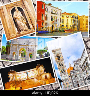 Collage de la bella Italia. Roma, Florencia, Pisa, Venecia. Foto de stock