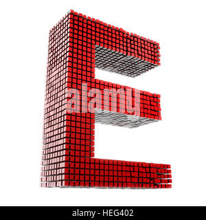 3D E En Buchstabe rotem Material fragmentiert vor weißem Hntergrund digital