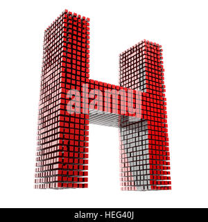 3D H en Buchstabe rotem Material fragmentiert vor weißem Hntergrund digital