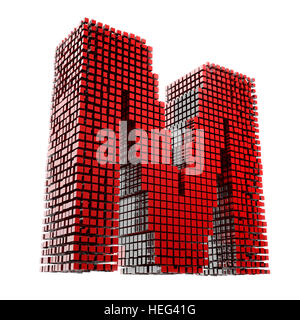 3D M en Buchstabe rotem Material fragmentiert vor weißem Hntergrund digital