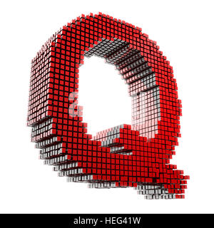 3D Q en Buchstabe rotem Material fragmentiert vor weißem Hntergrund digital