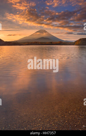 El monte Fuji (Fujisan, 富士山) fotografiado al amanecer del lago Shoji (Shojiko, 精進湖). Foto de stock